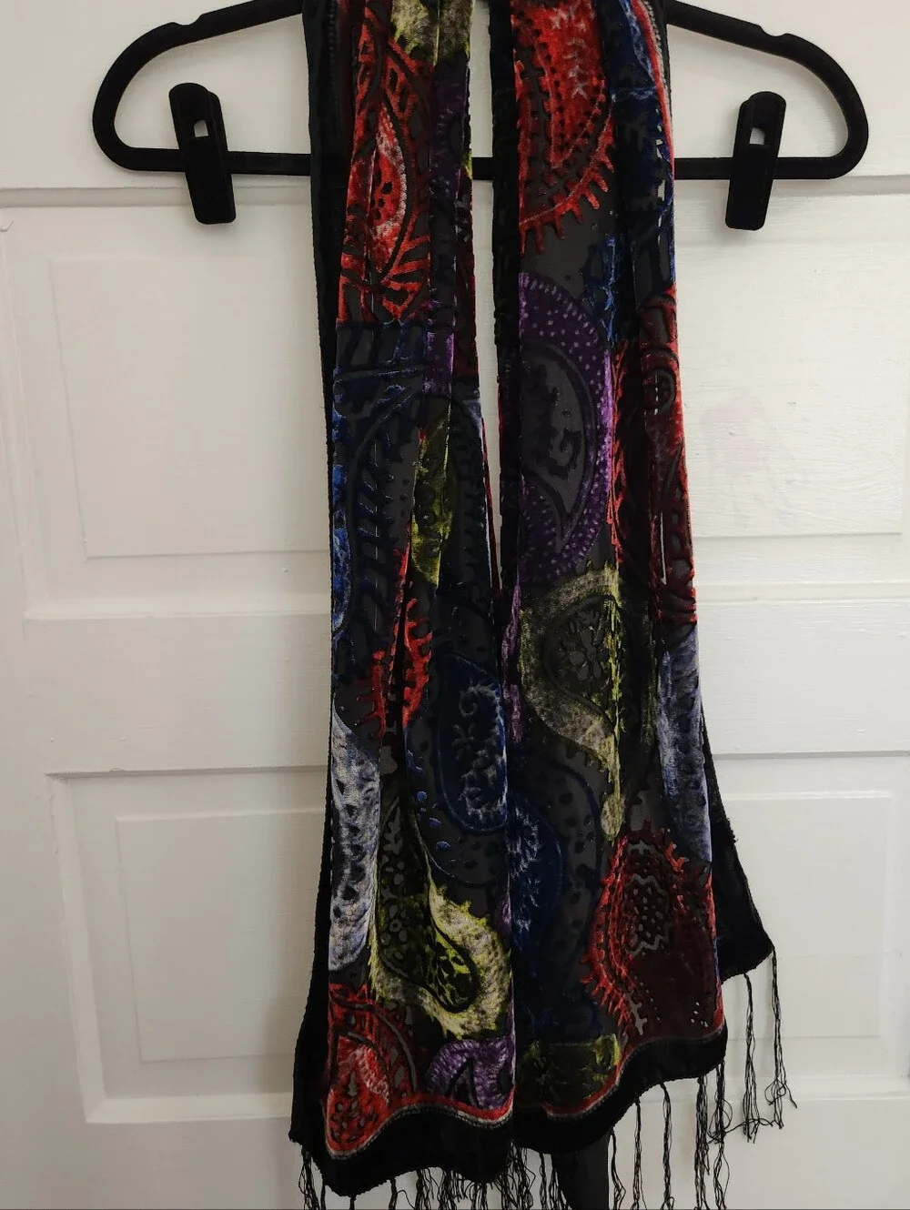 Multicolor Velvet Paisley Fringe Scarf Wrap